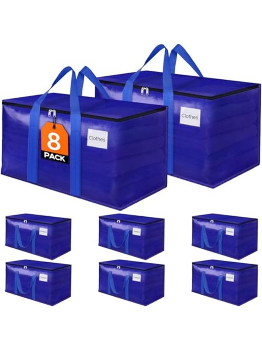 8 Pack Moving Storage Bags Heavy-Duty with Zippers for Clothes